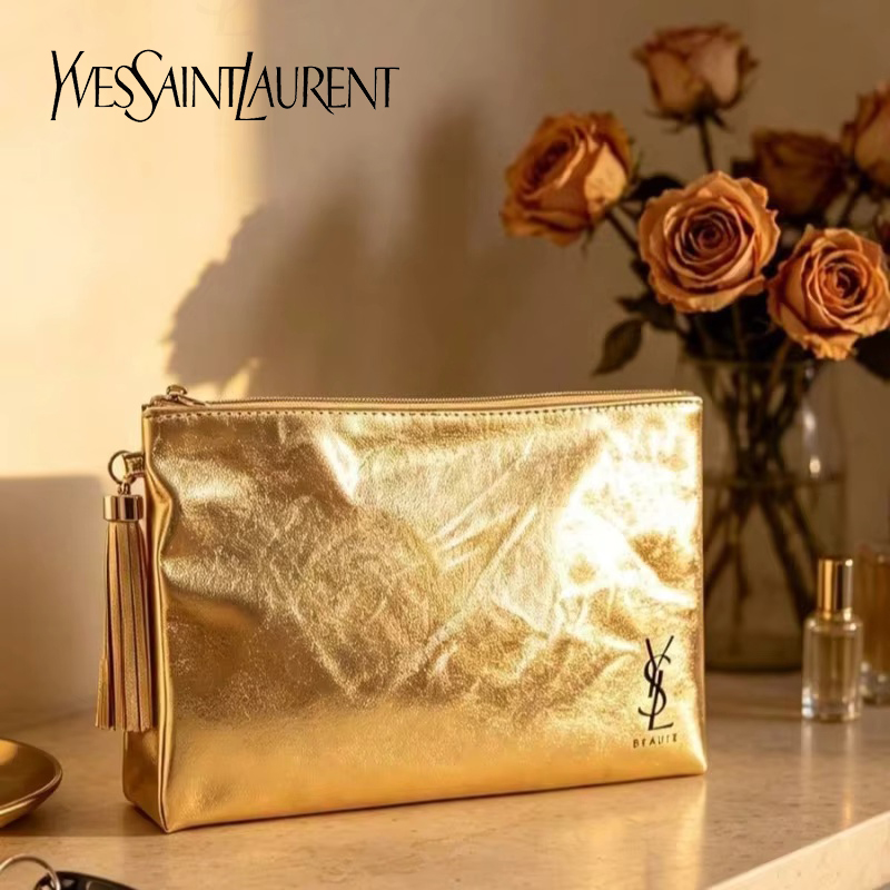 Luxury Bags Consignment - YSL Gouden Cosmetiktas, Draagbare Waterdichte Multifunctionele